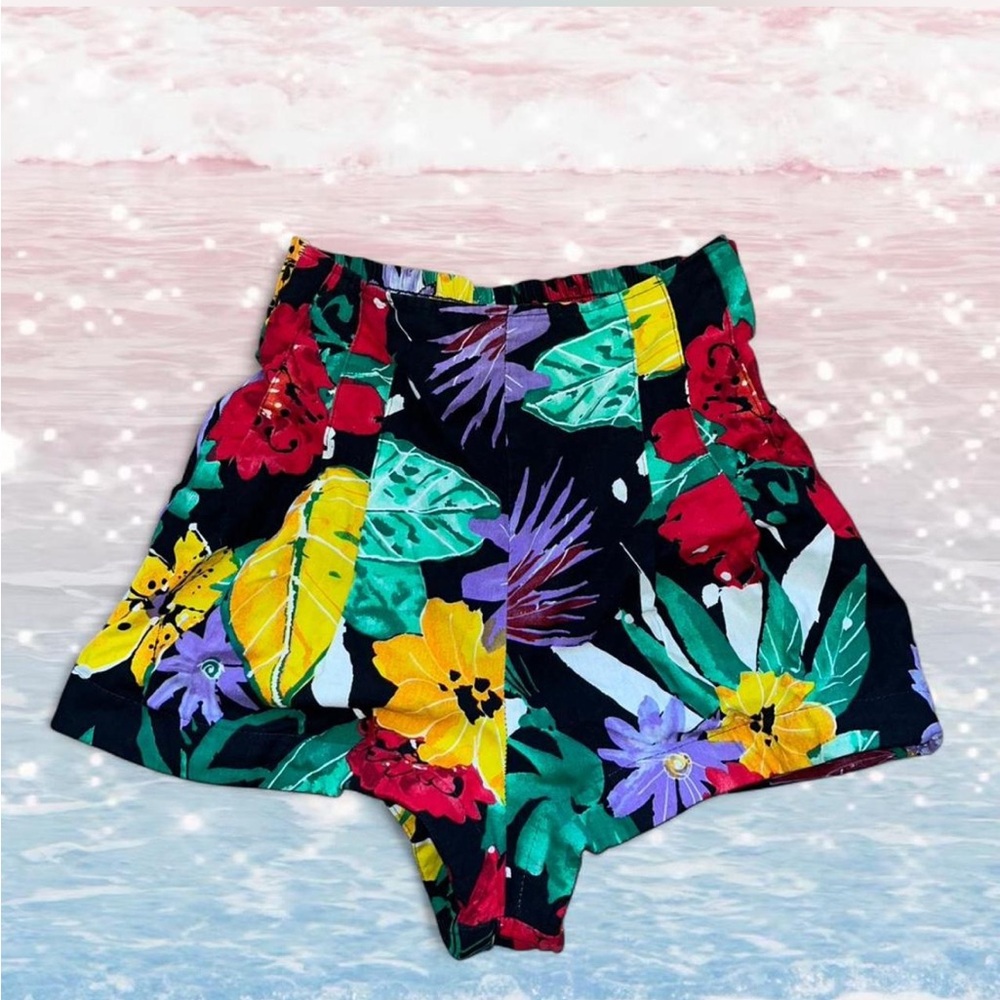VTG Byer California Pleated Front Hi Rise Womens Tropical Floral Print Shorts